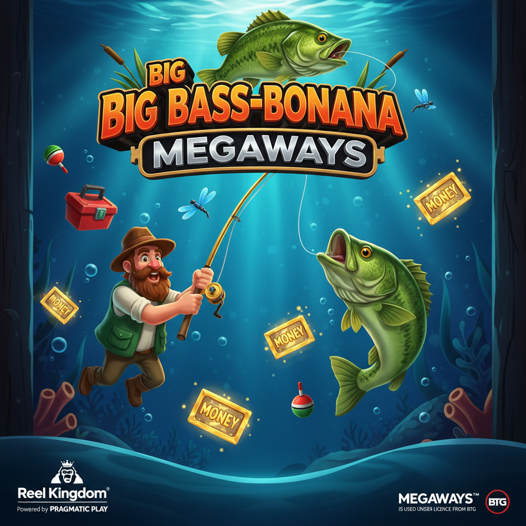 Big Bass Bonanza Megaways slot met visser, groene baars, onderwaterscene en gouden hengels